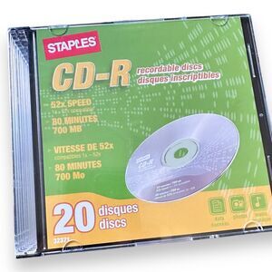 NEW Staples 20 CD-Rs Recordable Compact Discs in Cases 52x speed 80 min 700 MB